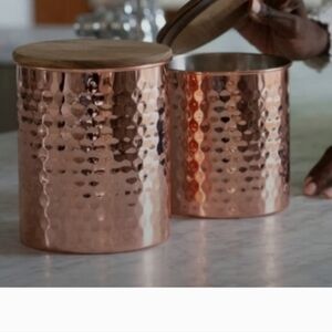 Uncommon James Hammered Copper Kitchen Cannisters - Set of 2 BNIB